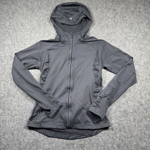 Athleta Half Mile Hoodie Full Zip Women's XS Black Thumb Holes Ruched Slash Pock
